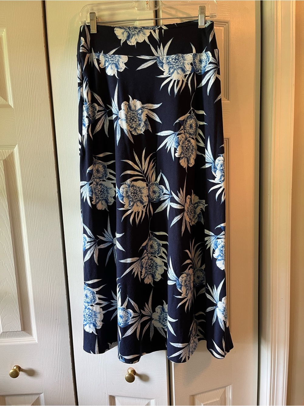 Talbots Navy Maxi Skirt with Blue & White Floral Print- Size P